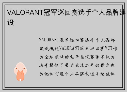 VALORANT冠军巡回赛选手个人品牌建设