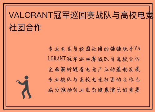 VALORANT冠军巡回赛战队与高校电竞社团合作